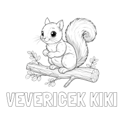 Online izdelana pobarvanka - Pobarvanka imena VEVERIČEK KIKI in pobarvanka veverice na veji