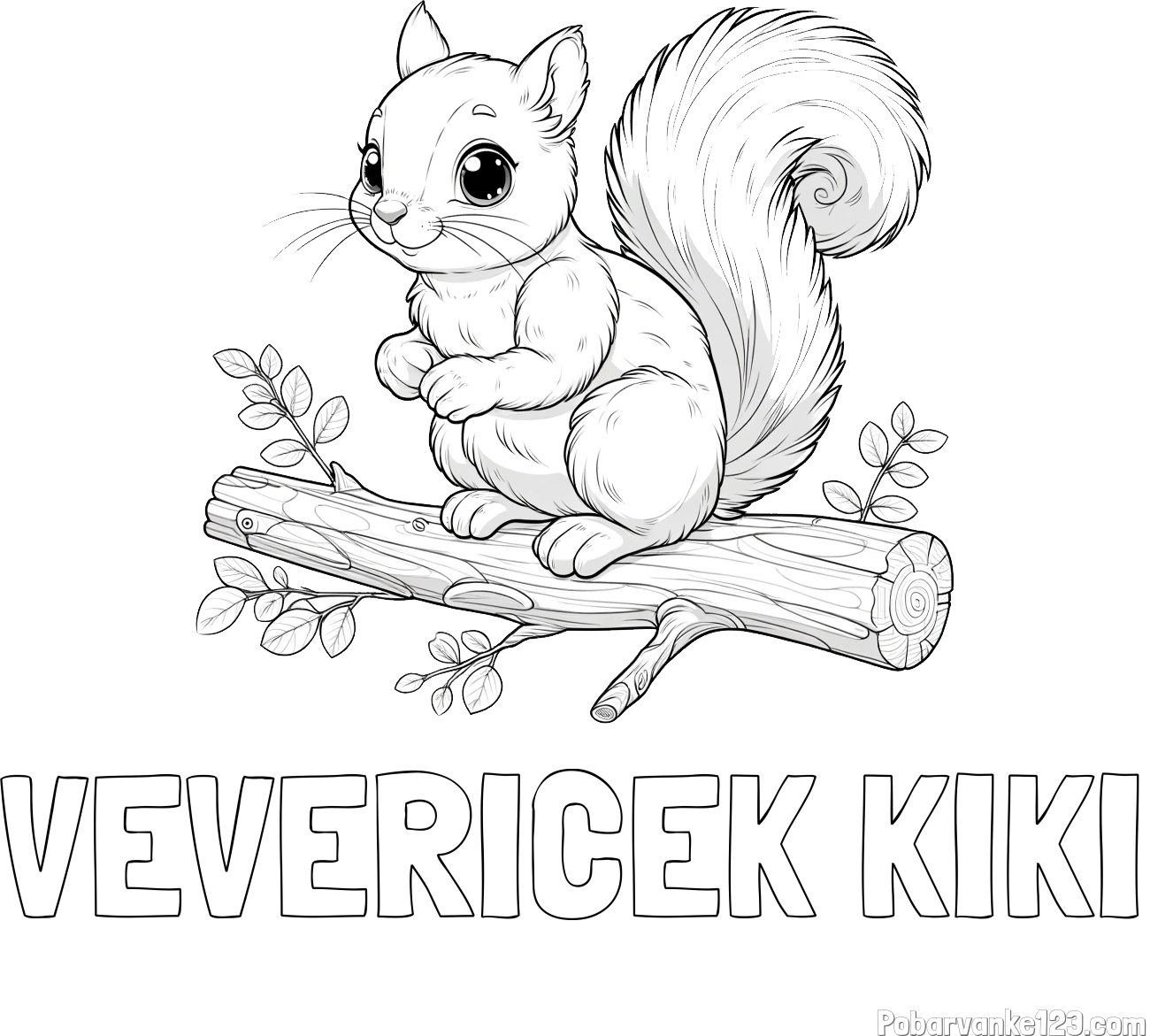 Pobarvanka imena VEVERIČEK KIKI in pobarvanka veverice na veji