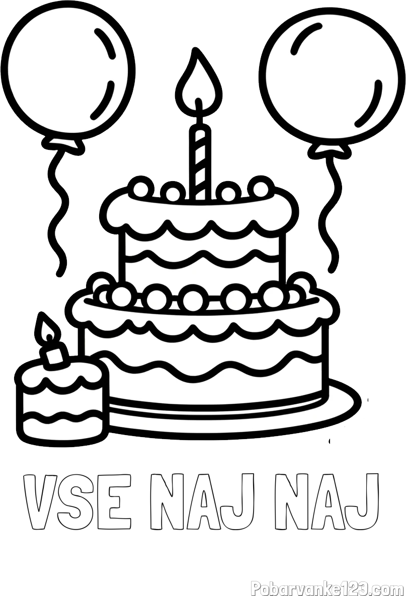 Pobarvanka imena VSE NAJ NAJ in pobarvanka velike rojstnodnevne torte