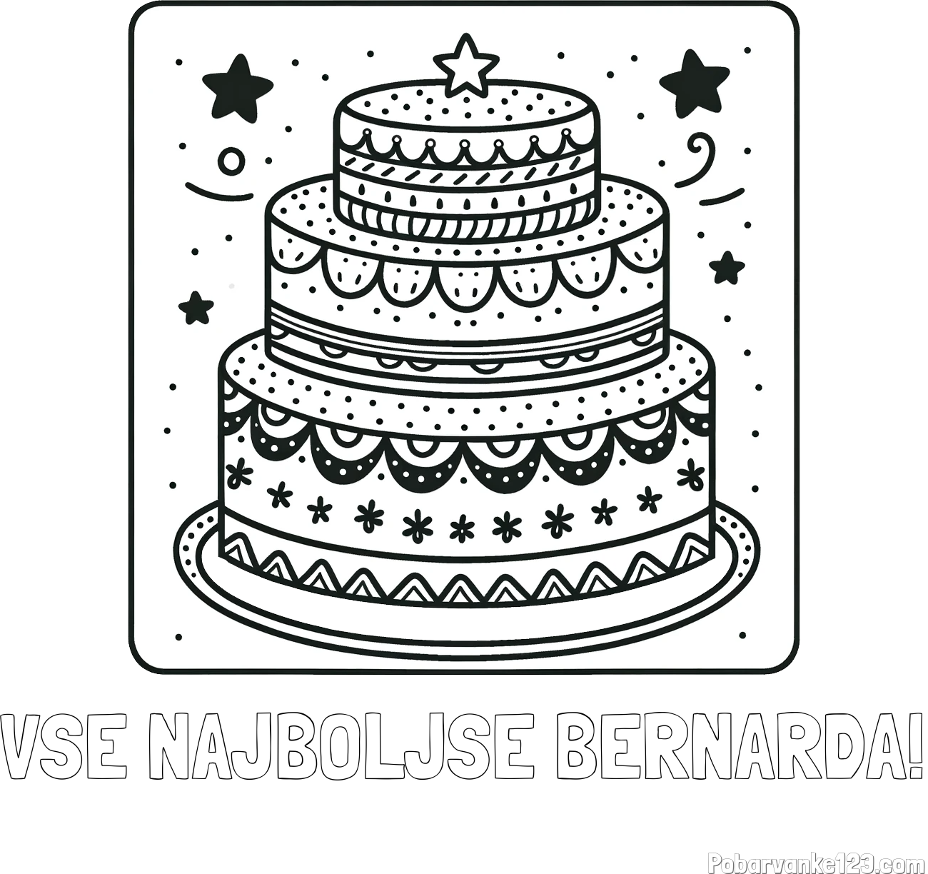 Pobarvanka imena VSE NAJBOLJŠE BERNARDA! in pobarvanka slastne torte