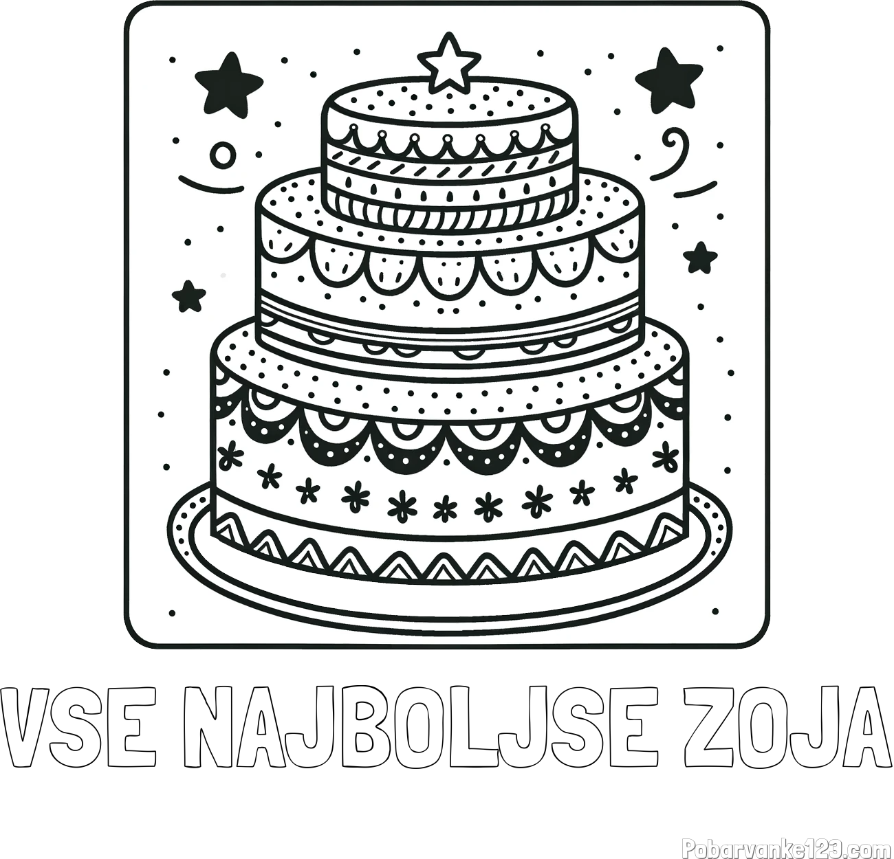 Pobarvanka imena VSE NAJBOLJŠE ZOJA in pobarvanka slastne torte