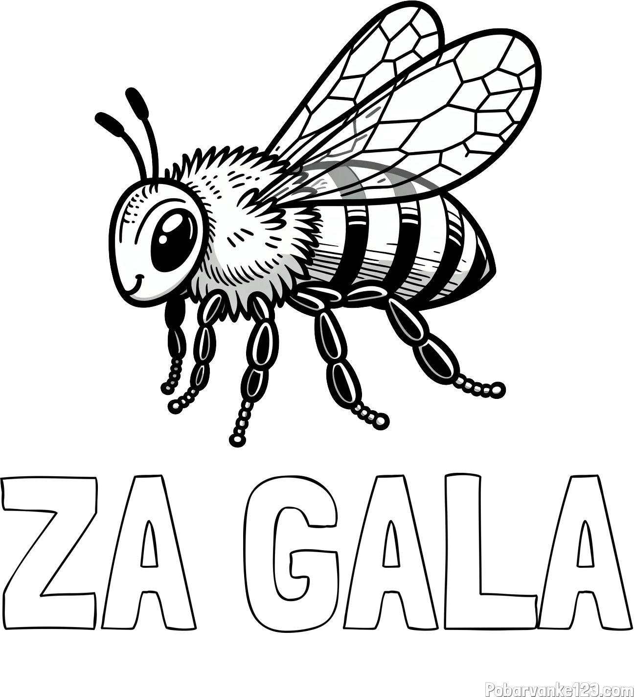 Pobarvanka imena ZA GALA in otroška pobarvanka čebele (realistična)