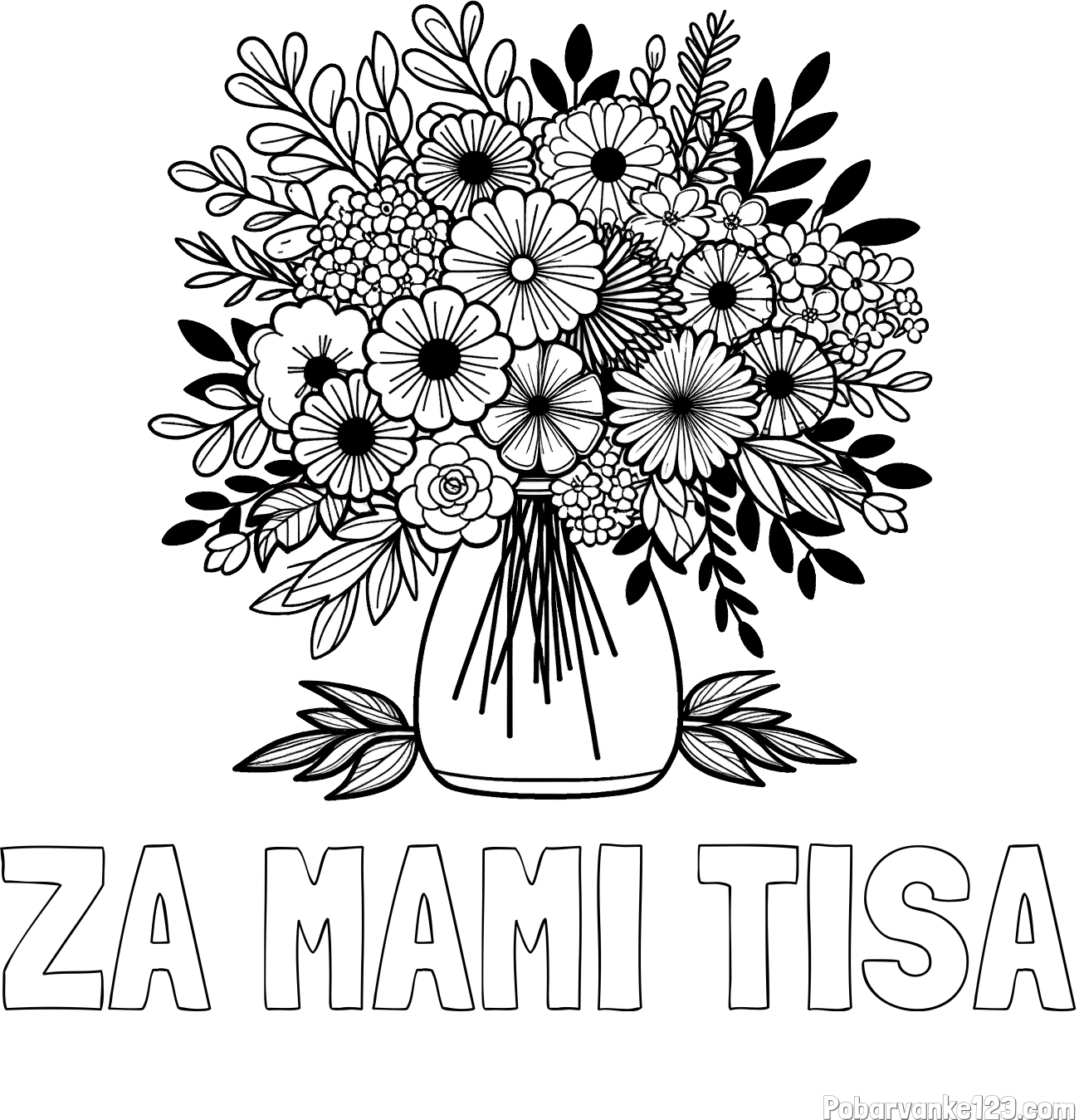 Pobarvanka imena ZA MAMI TISA in pobarvanka veliekga šopka rož