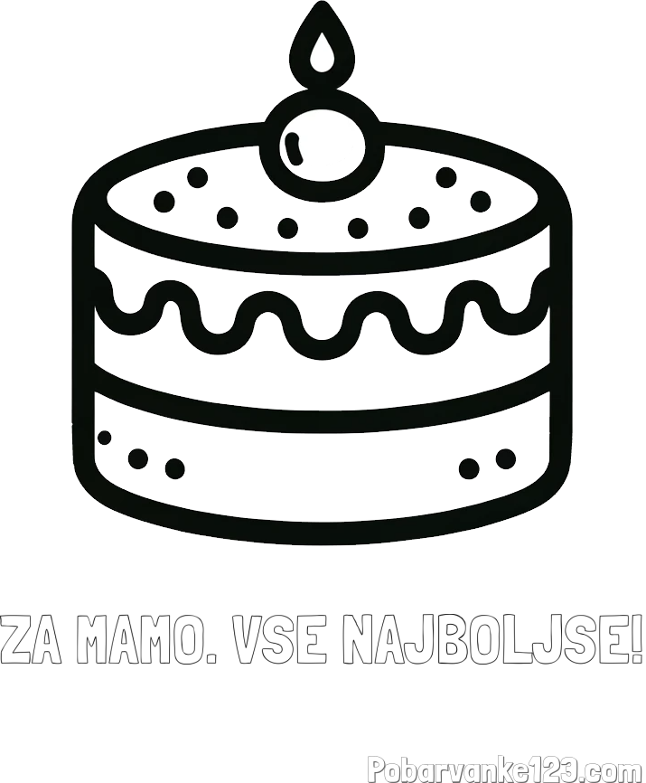 Pobarvanka imena ZA MAMO. VSE NAJBOLJŠE! in otroška pobarvanka majhne torte