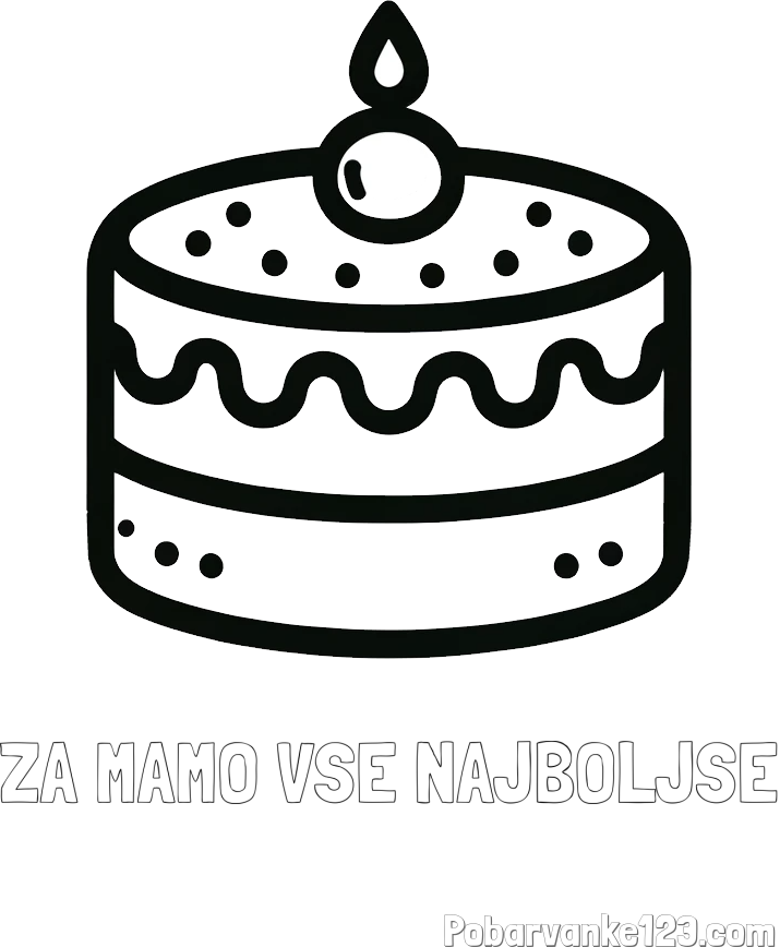 Pobarvanka imena ZA MAMO VSE NAJBOLJŠE in otroška pobarvanka majhne torte