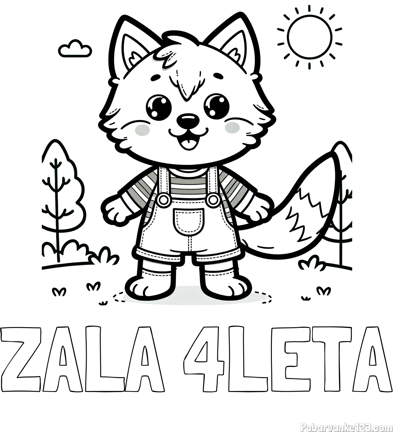 Pobarvanka imena ZALA 4LETA in pobarvanka ljubkega volka