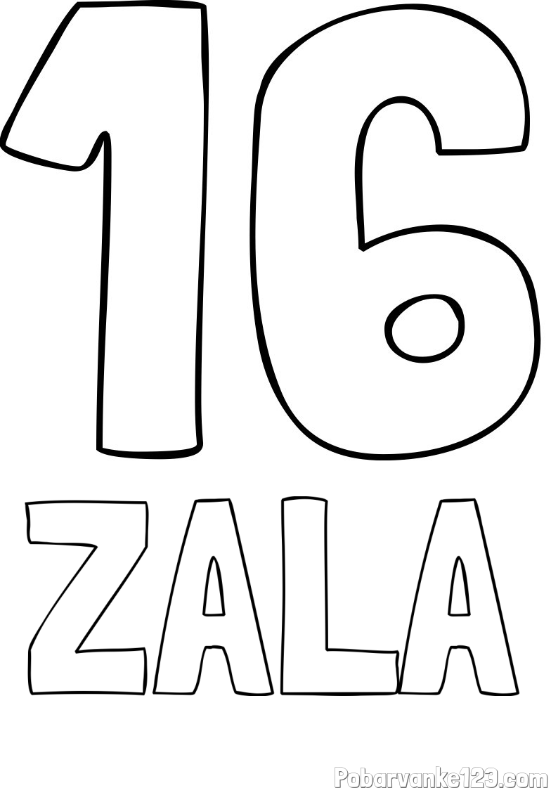 Pobarvanka imena ZALA in pobarvanka številke šestnajst (16)