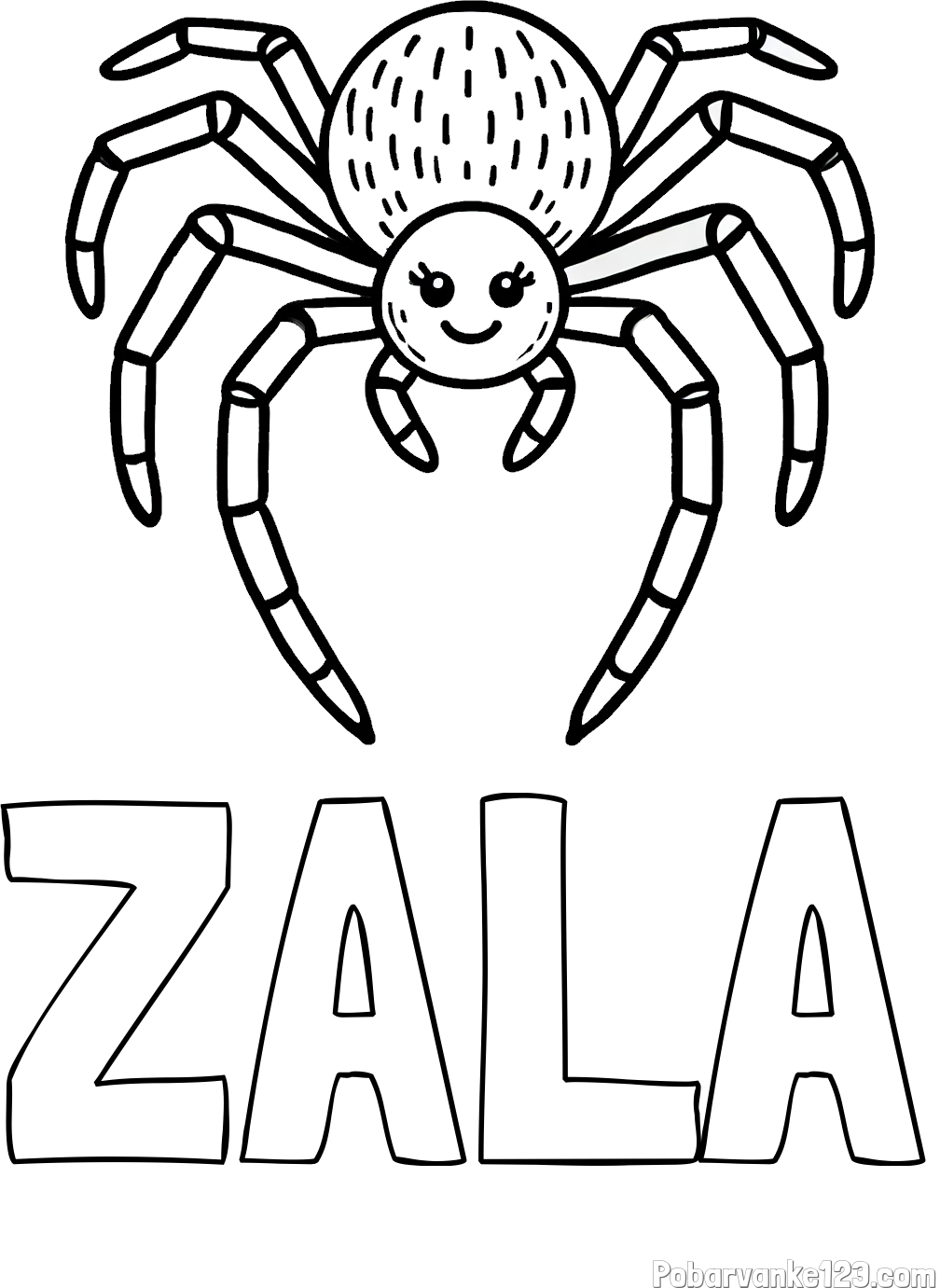 Pobarvanka imena ZALA in pobarvanka veselega pajka