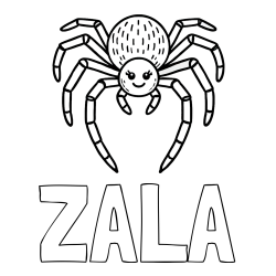 Online izdelana pobarvanka - Pobarvanka imena ZALA in pobarvanka veselega pajka