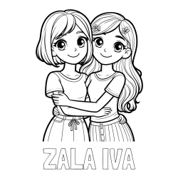 Online izdelana pobarvanka - Pobarvanka imena ZALA IVA in pobarvanka ljubkih prijateljic