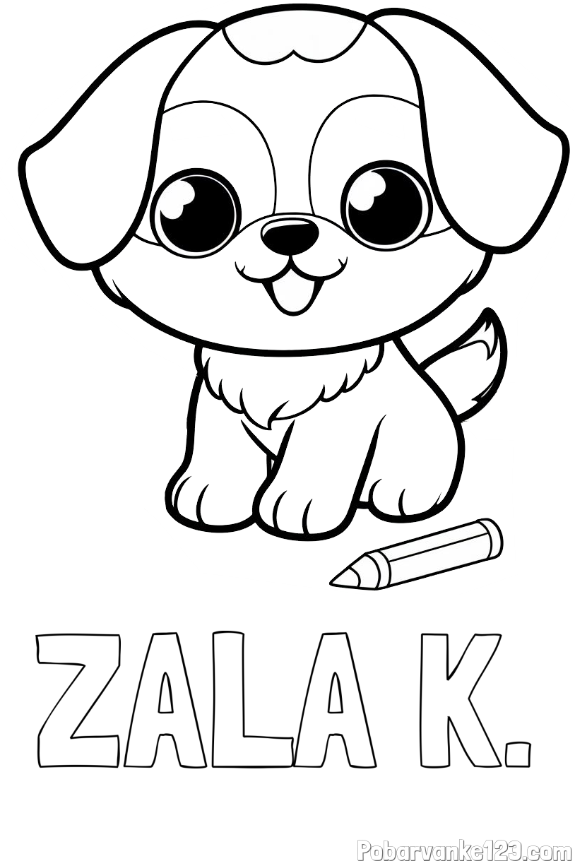 Pobarvanka imena ZALA K. in pobarvanka prikupnega kužka