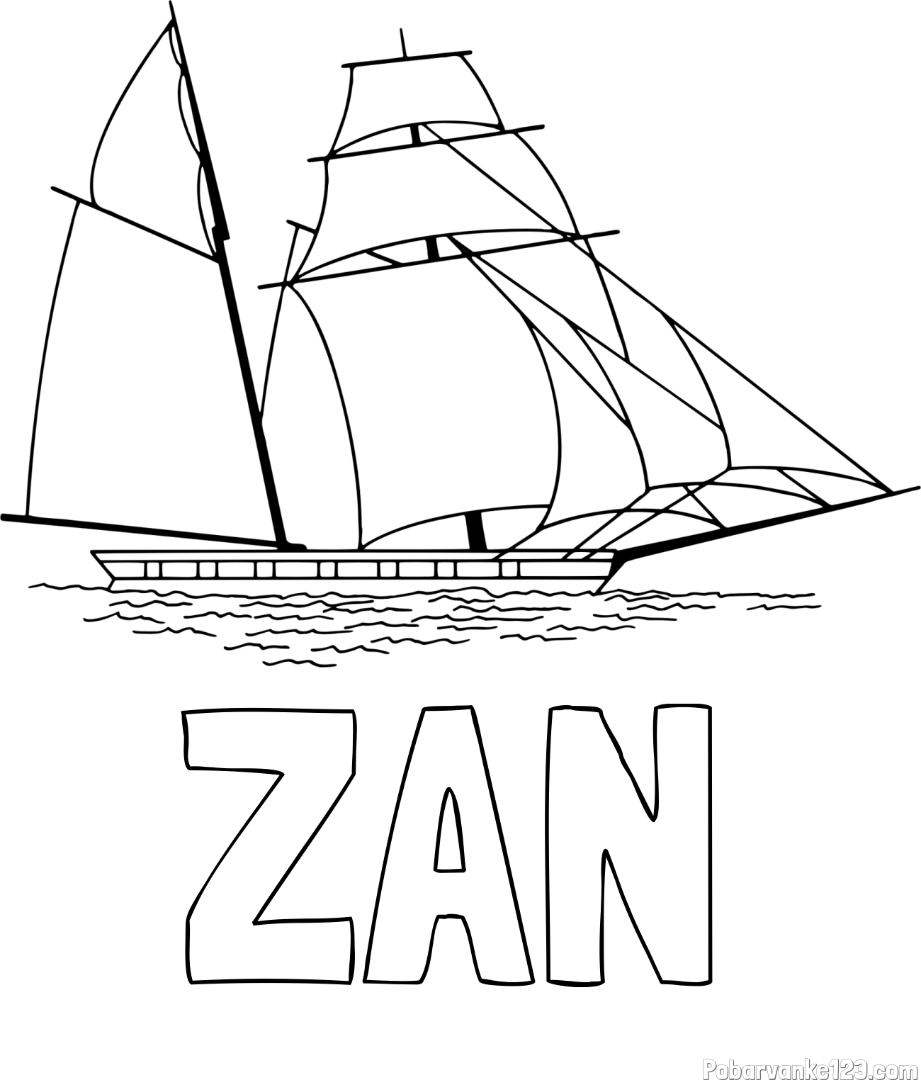 Pobarvanka imena ŽAN in pobarvanka velike jadrnice z veliko jadri