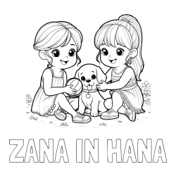 Online izdelana pobarvanka - Pobarvanka imena ŽANA IN HANA in pobarvanka prijateljic s kužkom
