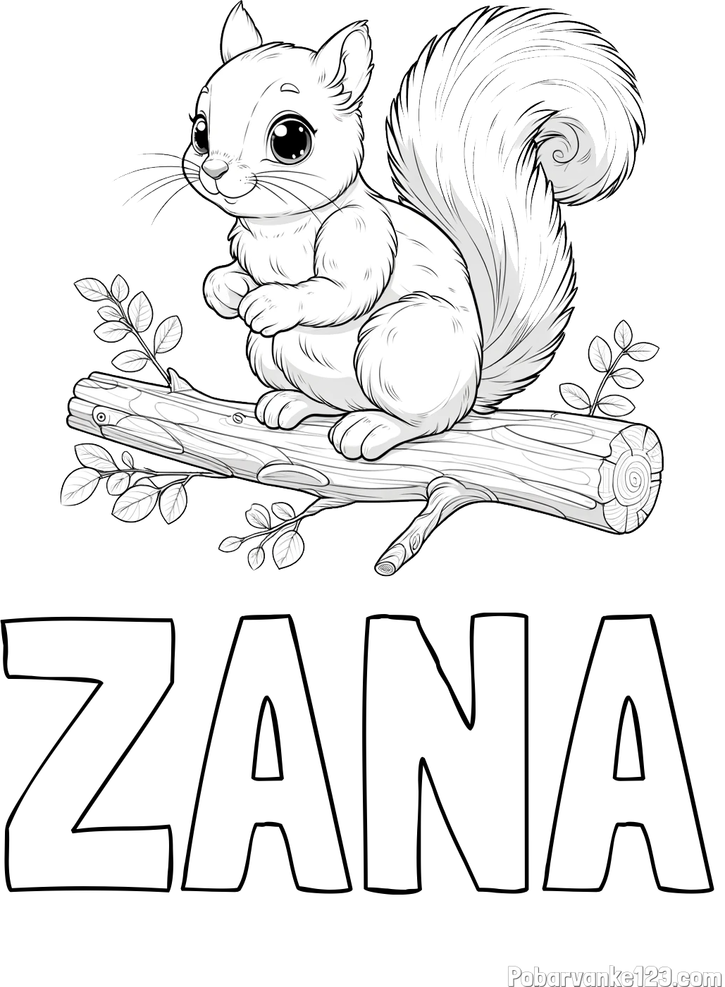 Pobarvanka imena ŽANA in pobarvanka veverice na veji