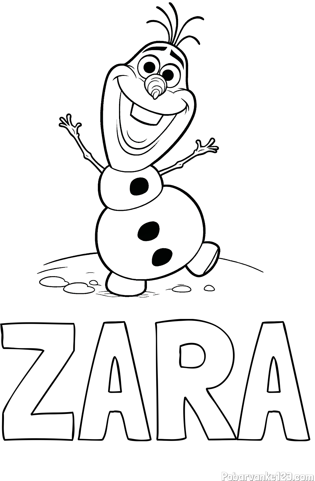 Pobarvanka imena ZARA in pobarvaka lubkega snežaka Olaf