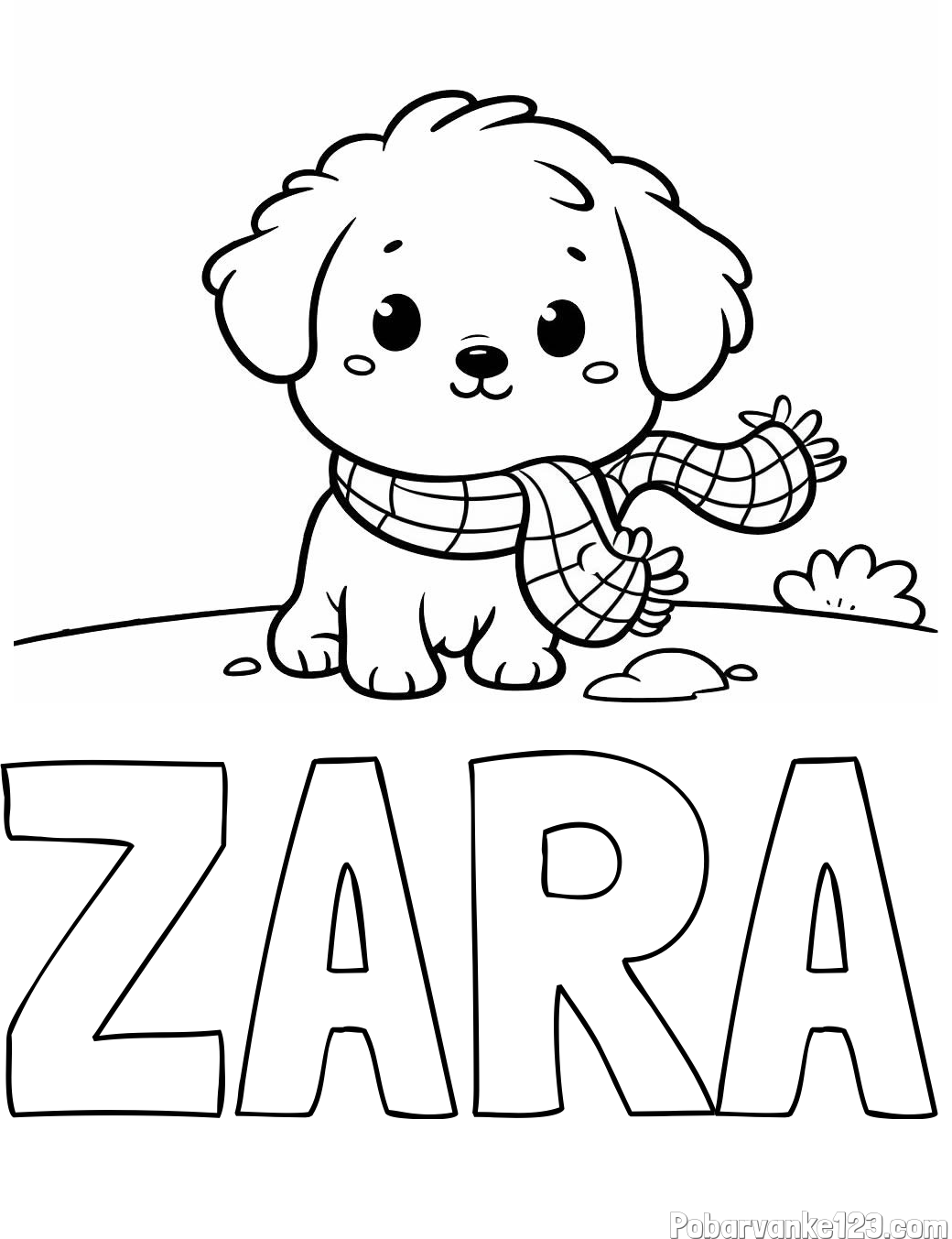 Pobarvanka imena ZARA in pobarvanka prikupnega psička