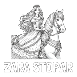 Online izdelana pobarvanka - Pobarvanka imena ZARA STOPAR in pobarvanka nasmejana princese na konju