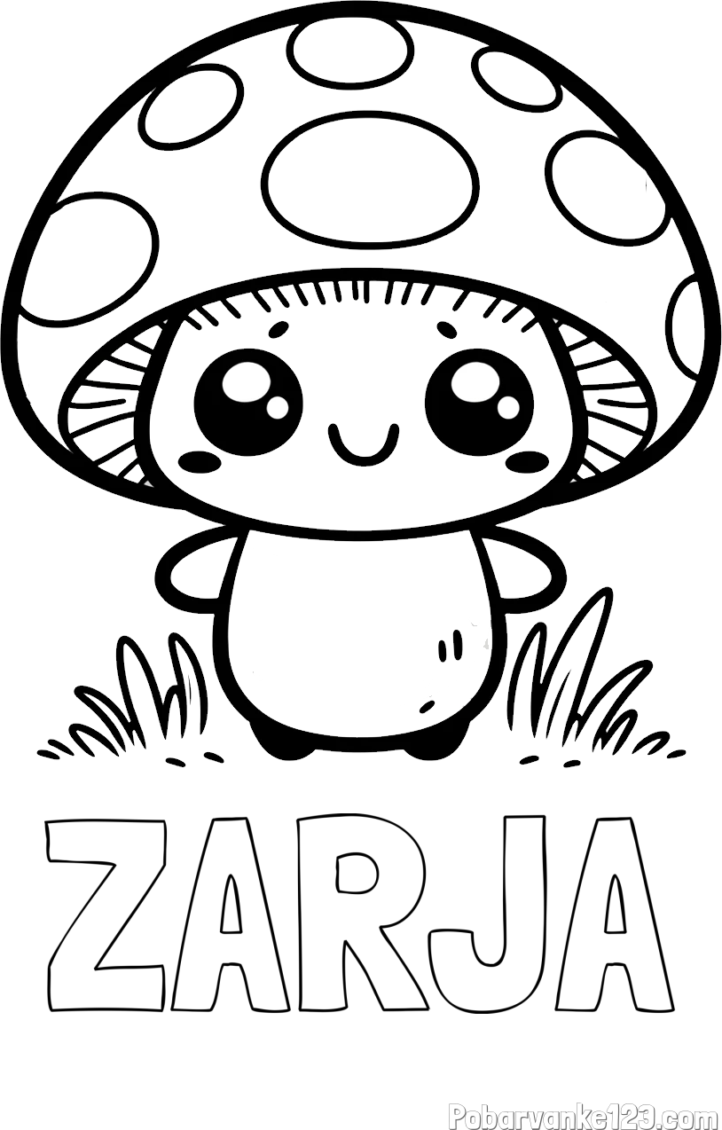 Pobarvanka imena ZARJA in otroška pobarvanka gobe