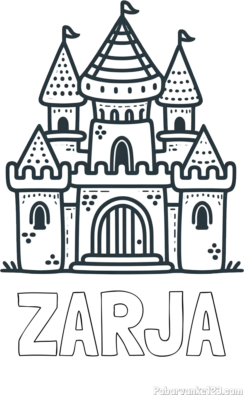 Pobarvanka imena ZARJA in otroška pobarvanka gradu