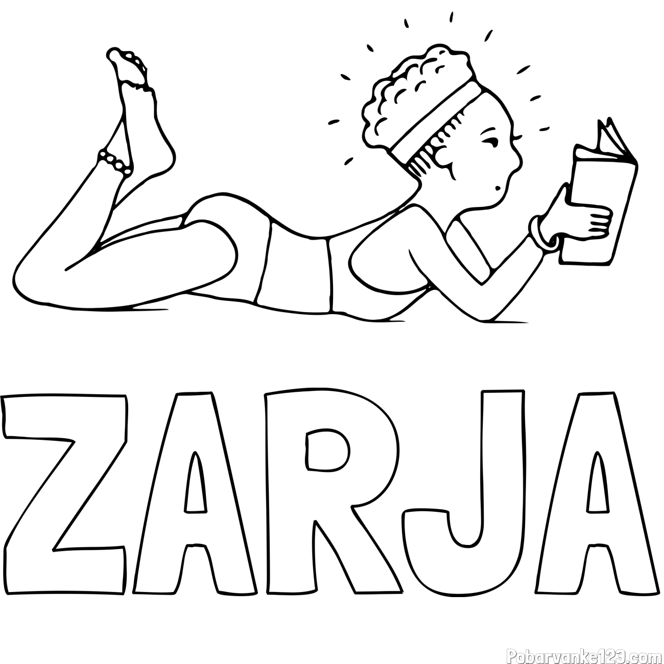Pobarvanka imena ZARJA in pobarvanka kopalke med branjem knjige