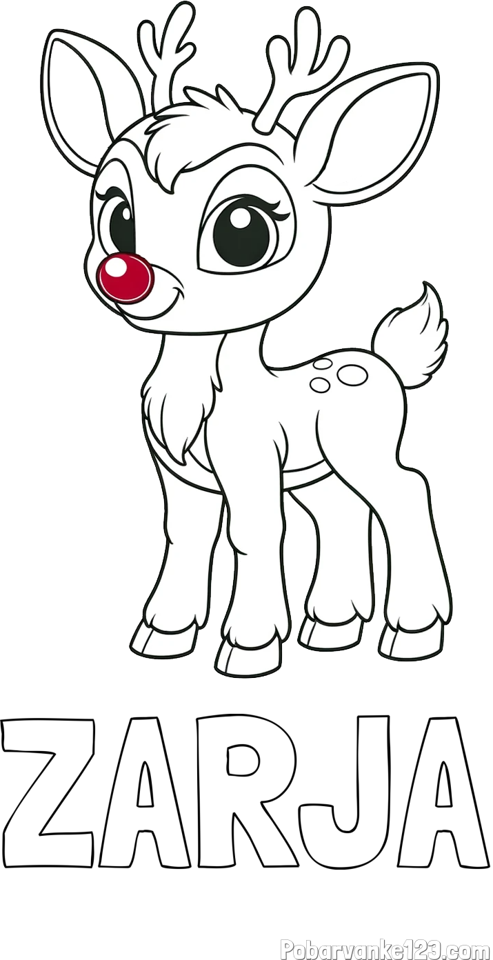 Pobarvanka imena ZARJA in pobarvanka nasmejanega jelenčka Rudolfa