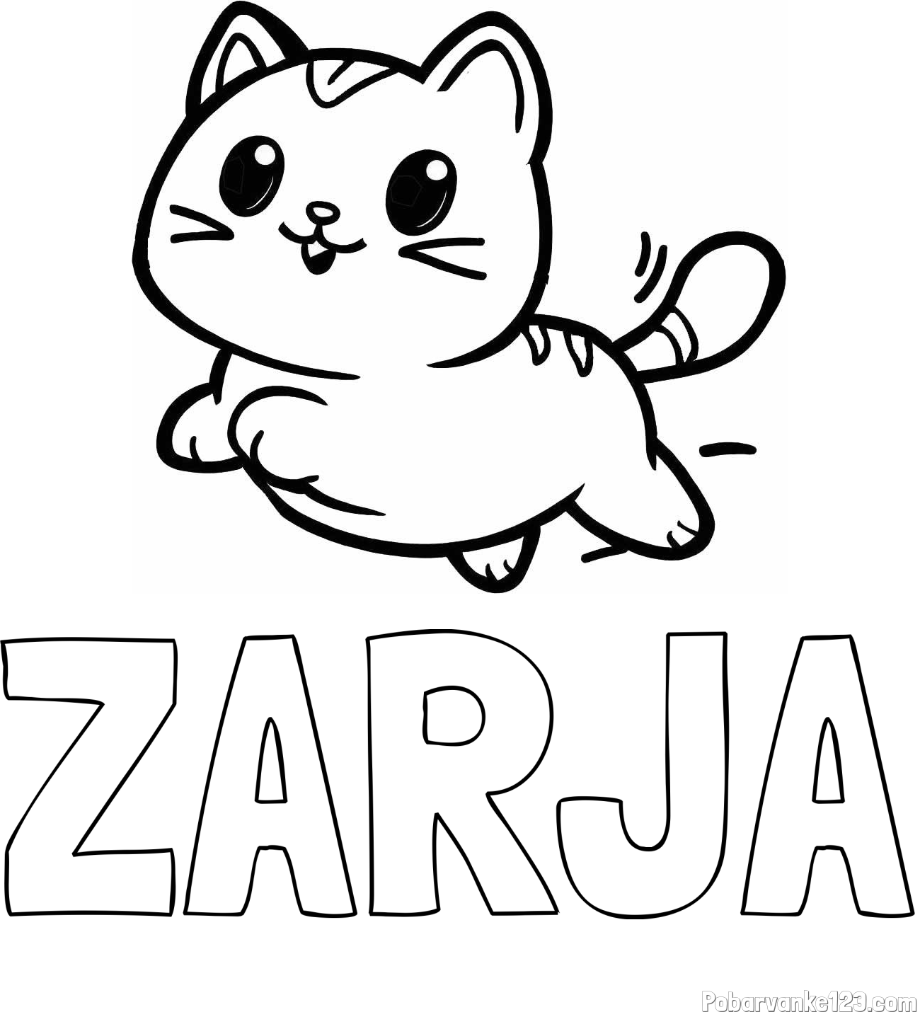 Pobarvanka imena ZARJA in pobarvanka prikupne mačke med tekom