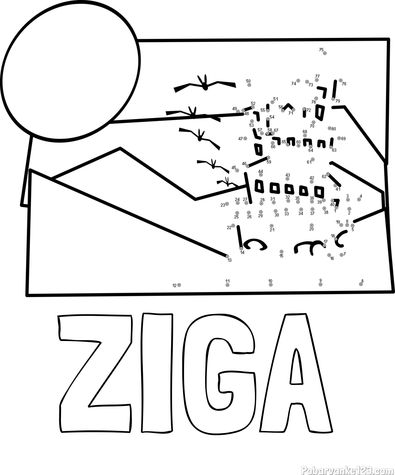 Pobarvanka imena ŽIGA in pobarvanka gradu - poveži številke od pike do pike