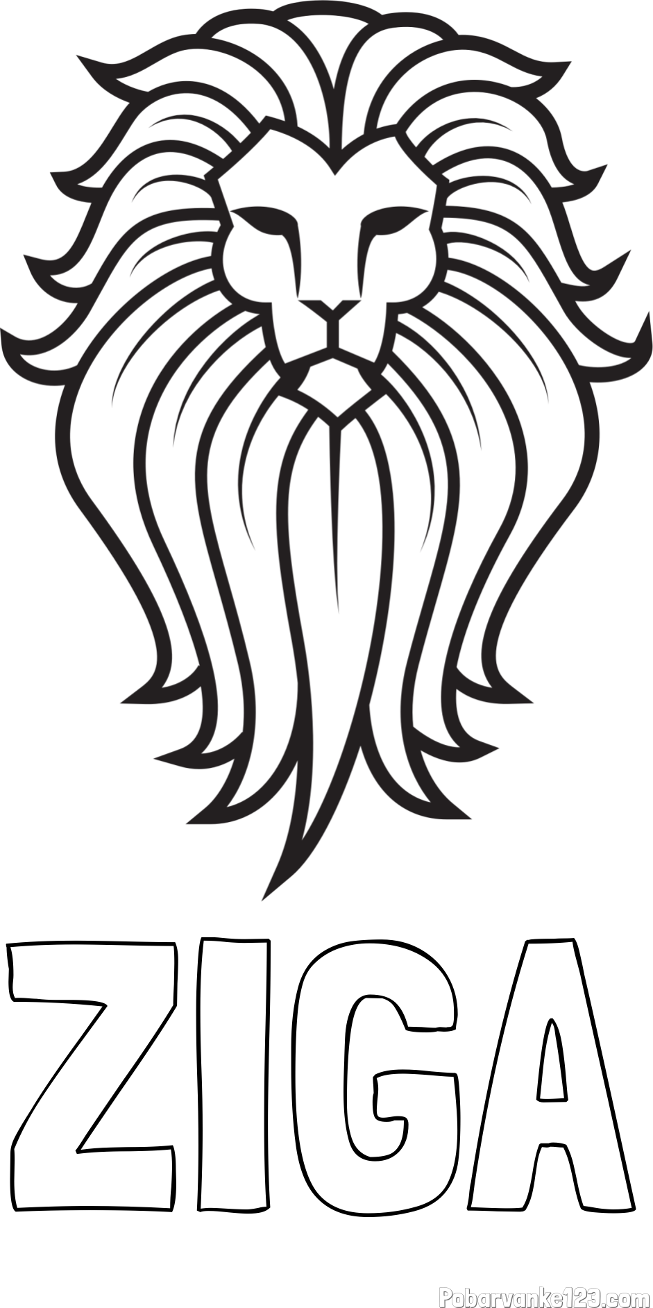 Pobarvanka imena ŽIGA in pobarvanka leva z bujno grivo