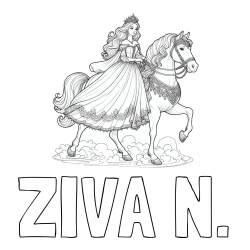 Online izdelana pobarvanka - Pobarvanka imena ŽIVA N. in pobarvanka princese na konju