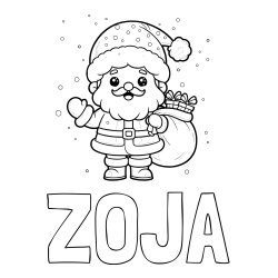 Online izdelana pobarvanka - Pobarvanka imena ZOJA in pobarvanka Božička s polno vrečo daril