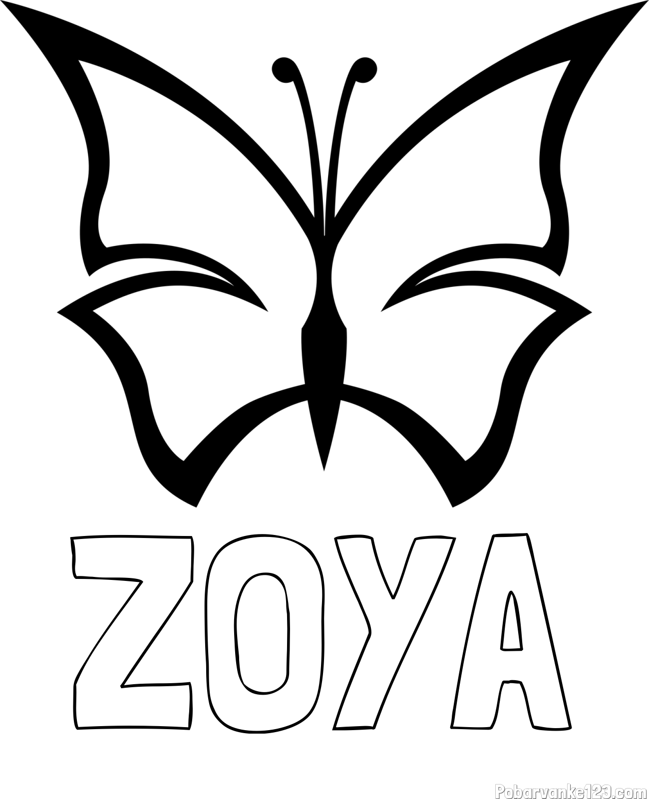 Pobarvanka imena ZOYA in otroška pobarvanka metulja