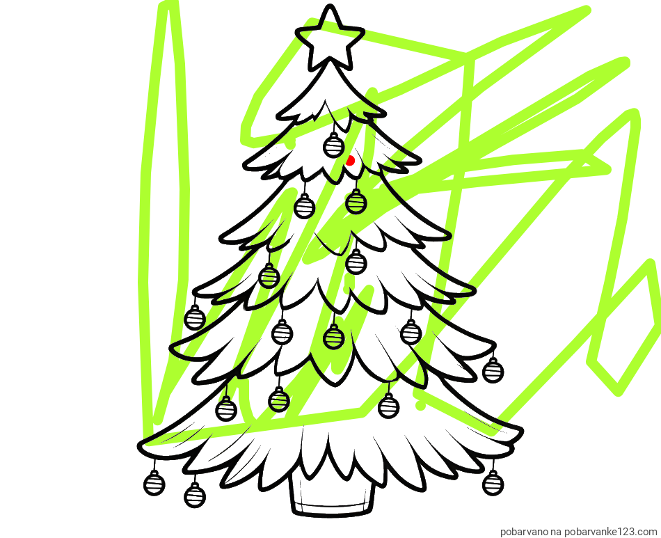 POBARVANA POBARVANKA - Pobarvanka božične jelke z božično zvezdico in bunkicami