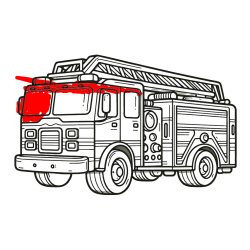 Pobarvana pobarvanka - Pobarvanka gasilskega avta z veliko podrobnostmi