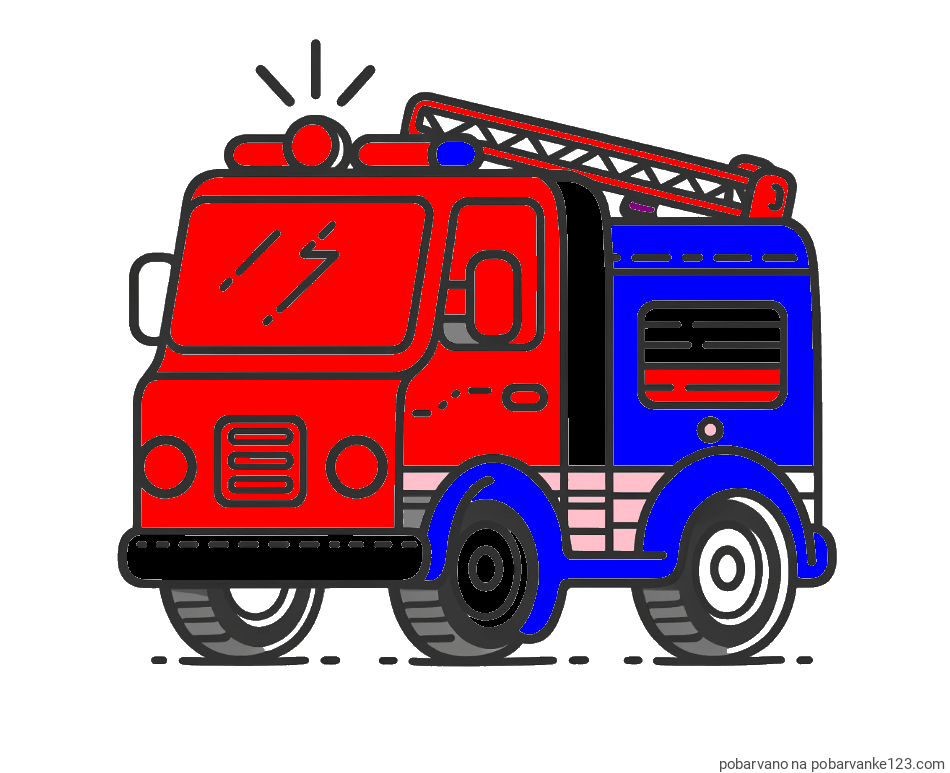 POBARVANA POBARVANKA - Pobarvanka gasilskega avta z vklopljeno sireno