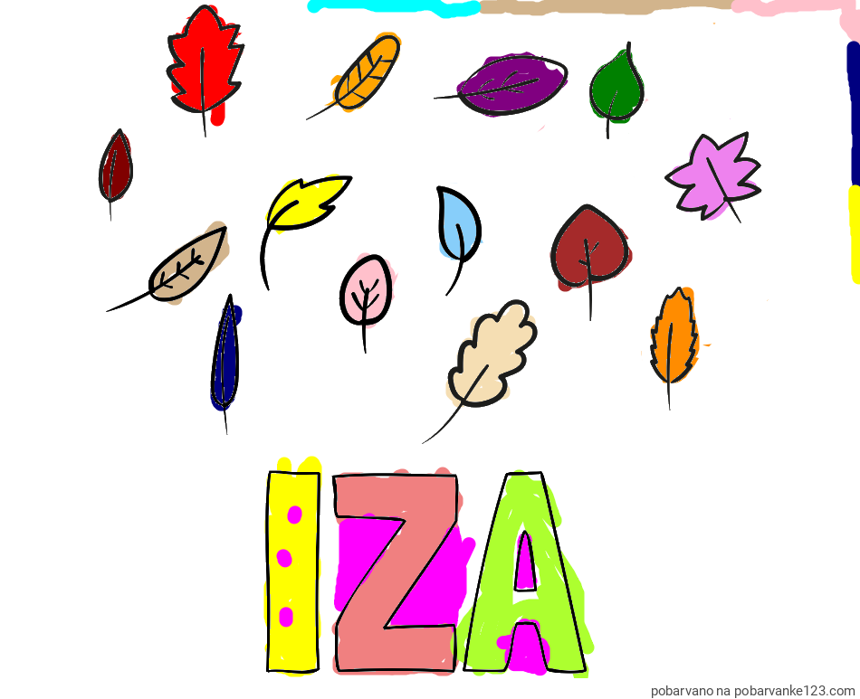 POBARVANA POBARVANKA - Pobarvanka imena IZA in otroška pobarvanka listja