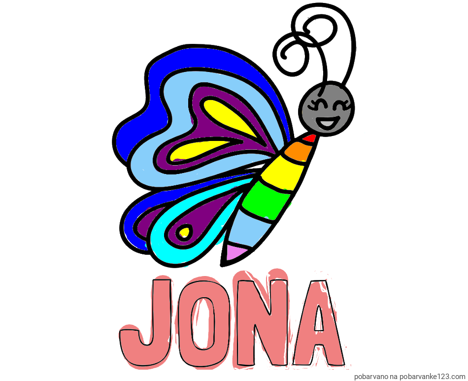 POBARVANA POBARVANKA - Pobarvanka imena JONA in pobarvanka ljubkega metulja