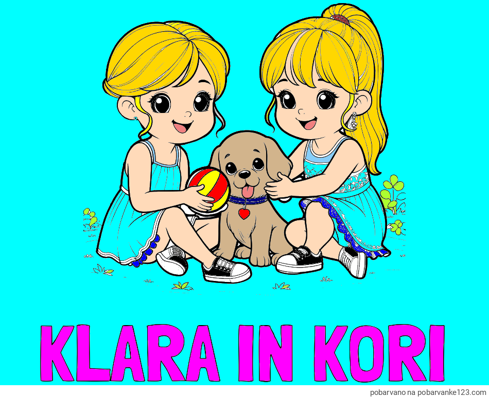 POBARVANA POBARVANKA - Pobarvanka imena KLARA IN KORI in pobarvanka prijateljic s kužkom