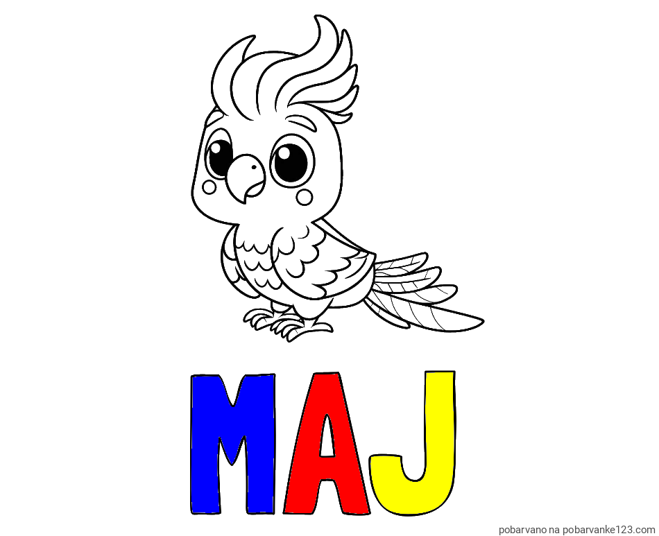 POBARVANA POBARVANKA - Pobarvanka imena MAJ in pobarvanka ljubke papige