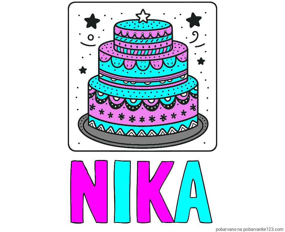 POBARVANA POBARVANKA - Pobarvanka imena NIKA in pobarvanka slastne torte