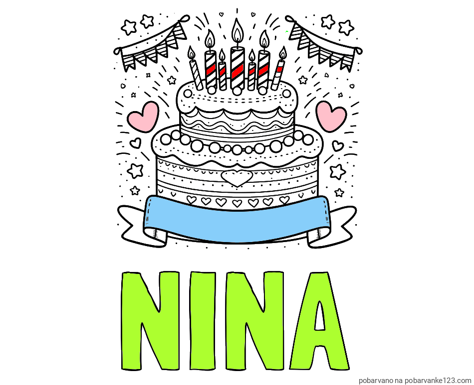 POBARVANA POBARVANKA - Pobarvanka imena NINA in pobarvanka velike torte za rojstni dan