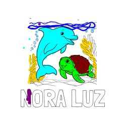 Pobarvana pobarvanka - Pobarvanka imena NORA LUZ in pobarvanka ljubkega delfina z želvo v morju