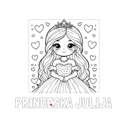 Pobarvana pobarvanka - Pobarvanka imena PRINCESKA JULIJA in pobarvanka ljubke princese obdane s srčki
