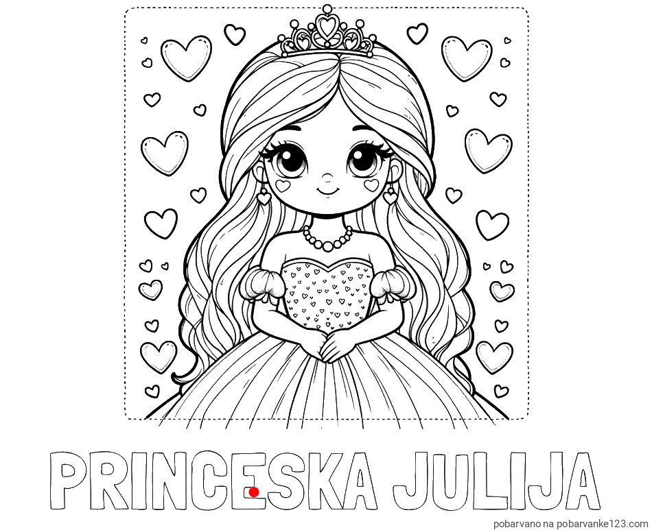 POBARVANA POBARVANKA - Pobarvanka imena PRINCESKA JULIJA in pobarvanka ljubke princese obdane s srčki