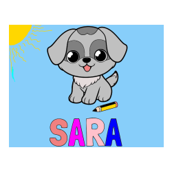 Pobarvana pobarvanka - Pobarvanka imena SARA in pobarvanka prikupnega kužka