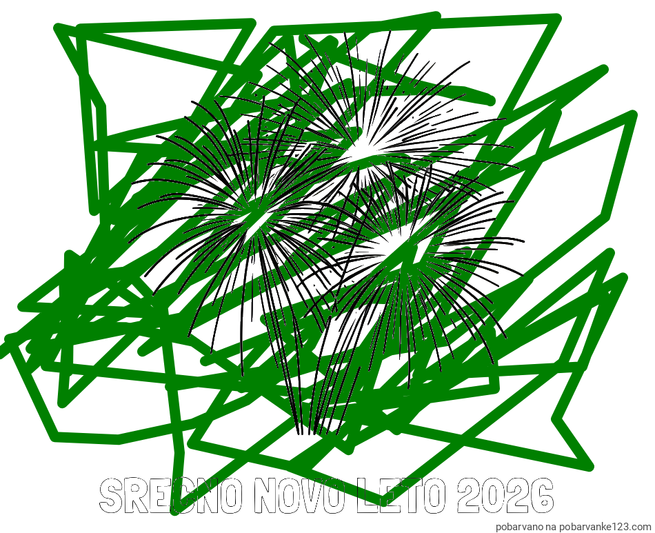 POBARVANA POBARVANKA - Pobarvanka imena SREČNO NOVO LETO 2026 in lepa pobarvanka ognjemeta