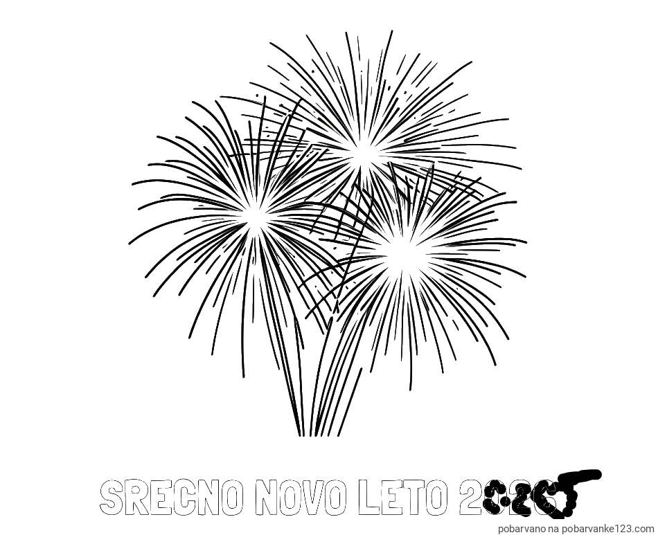 POBARVANA POBARVANKA - Pobarvanka imena SREČNO NOVO LETO 2026 in lepa pobarvanka ognjemeta