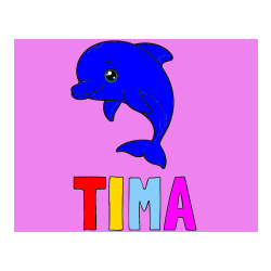 Pobarvana pobarvanka - Pobarvanka imena TIMA in otroška pobarvanka ljubkega delfina