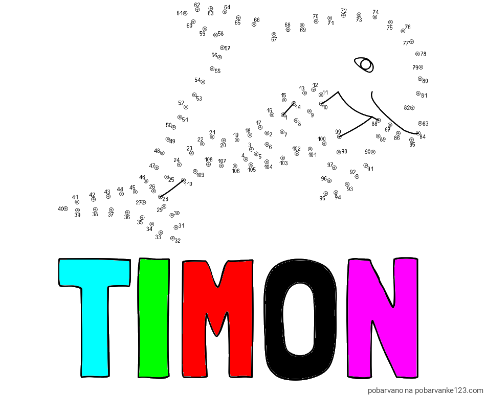 POBARVANA POBARVANKA - Pobarvanka imena TIMON in pobarvanka delfina - poveži številke