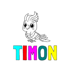 POBARVANA POBARVANKA - Pobarvanka imena TIMON in pobarvanka ljubke papige