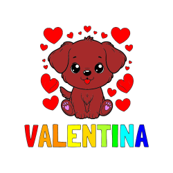Pobarvana pobarvanka - Pobarvanka imena VALENTINA in pobarvanka ljubkega kužka obdanega s srčki
